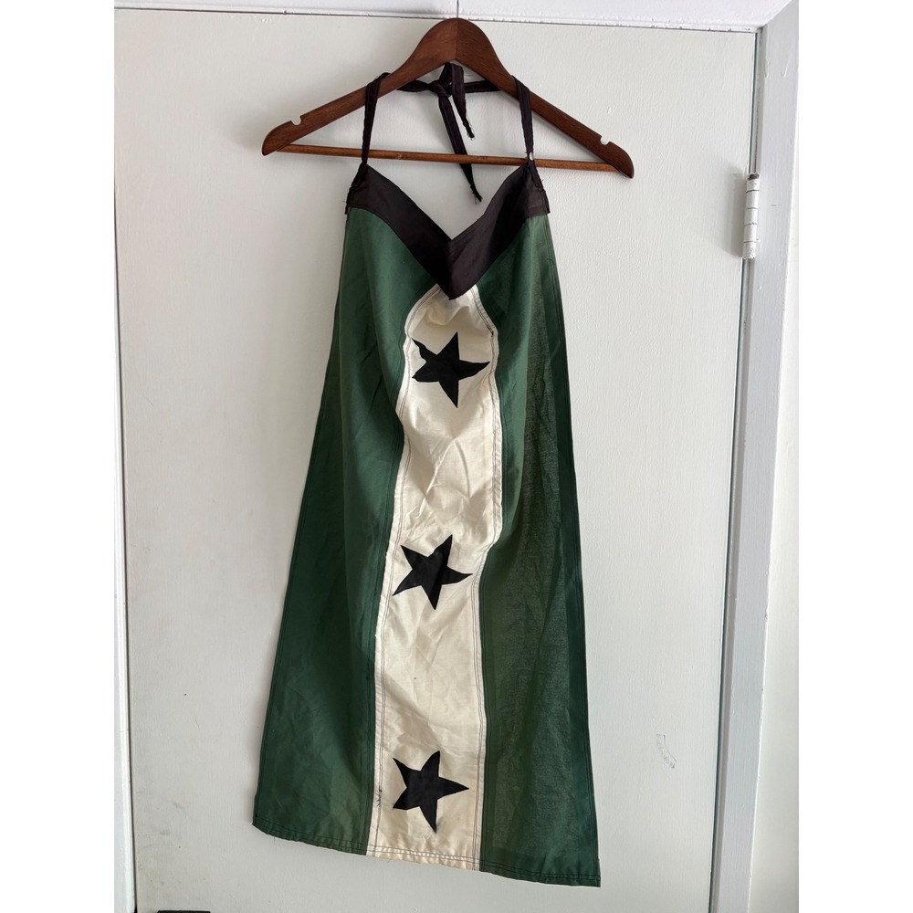 Vintage Handmade Flag Bunting Halter Apron Dress Green White Black Stars